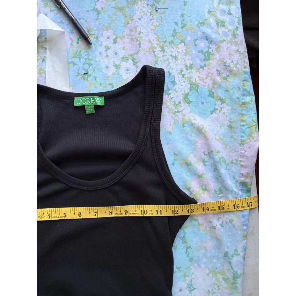 J.Crew | Ruched‎ Midi Tank Dress in Vintage Rib S Black Side Slit Ruched BP250